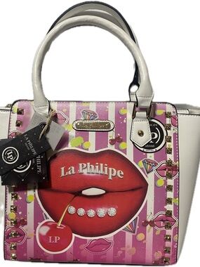 La Philipe Pink & White Lip Graphic Tote